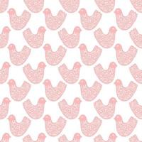 Floral vector seamless pattern with birds. Retro vintage valentine scandinavian style design with spring flowers, birds and heards. Doodle hand drawn baby print