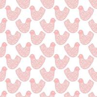 Floral vector seamless pattern with birds. Retro vintage valentine scandinavian style design with spring flowers, birds and heards. Doodle hand drawn baby print