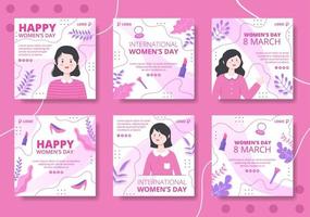 Women's Day Post Template Flat Illustration Editable of Square Background Suitable for Social media, Greeting Card or Web Internet Ads vector