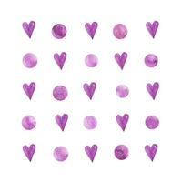 Simple seamless pattern with purple hearts on a white background. Watercolor hand-drawn illustration. Ideal for textiles, fabrics, wrapping paper, bed linen, invitations, postcards, covers and decor. photo