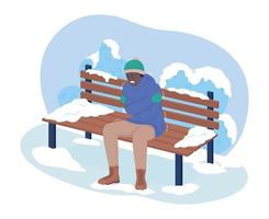 Freezing from cold in park 2D vector isolated illustration