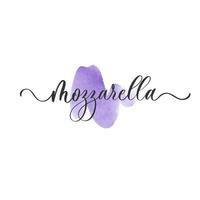 Mozzarella lettering logo with watercolor smear stain. Vintage hand drawn mozzarella logo template. vector