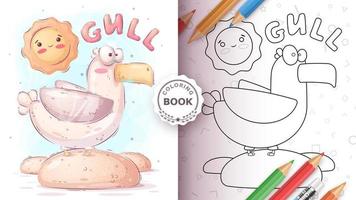 Cartoon character crazy animal  gull - coloring book vector
