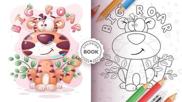 personaje de dibujos animados adorable tigre animal - libro para colorear vector