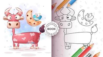 Cartoon character animal cow and bird vector