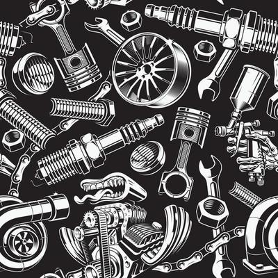 Auto parts seamless background, this background can be used as wallpapers for a garage, car service, or as a fabric print