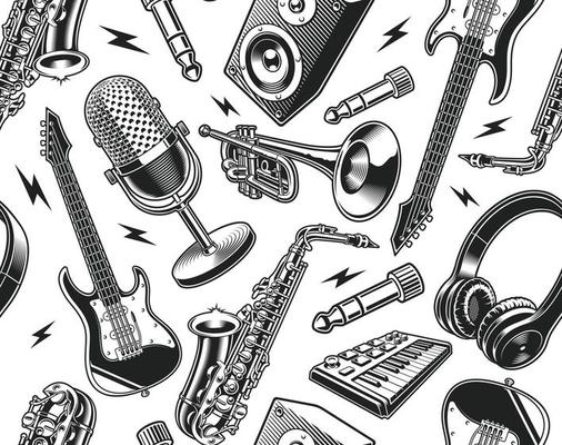 Music seamless background, this design can be used as wallpaper for a sound recording studio