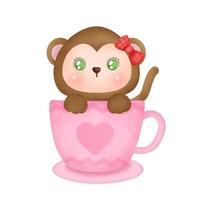 Hand drawn watercolor cute monkey . vector