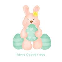 Watercolor Cute Easter day greeting card. vector