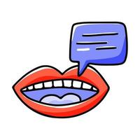 Hand drawn talking mouth. Vector doodle illustration with lips and message