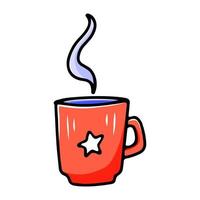 taza dibujada a mano con café o té caliente. ilustración de fideos vectoriales con bebida vector