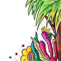 Hand Drawn Watercolor Ink Tropical Plant Border vector