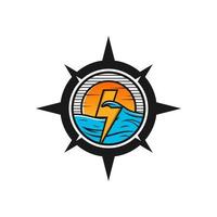 compass design with electricity in the middle of the sea vector