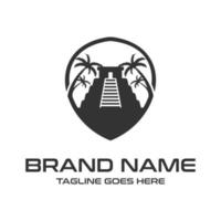 black logo yucatan pyramid with palm trees vector