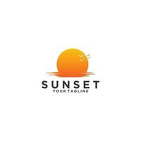 sunset logo with the sun and flying birds vector