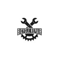 logotipo para taller de reparación de bicicletas con equipo y equipo de reparación