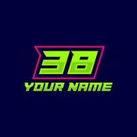 Number logo with fast speed lines. Vector sport style typeface, sports club.