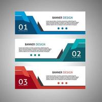 diseño de banner abstracto, plantilla de diseño rectangular con tres opciones de color, vector