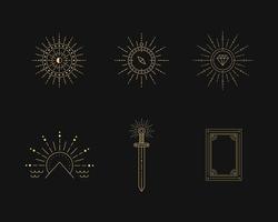 Minimal boho linear symbols. Set of celestial mystic element. Vector line art illustration.