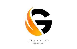 Vector illustration of abstract letter G with fire flames and Orange Swoosh design.