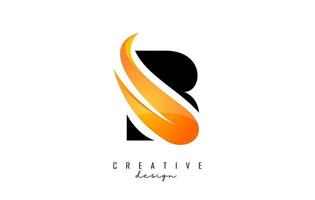 Vector illustration of abstract letter B with fire flames and Orange Swoosh design.