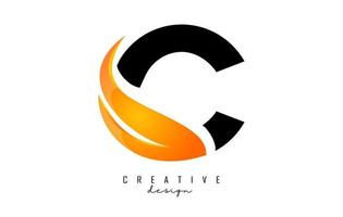 Vector illustration of abstract letter C with fire flames and Orange Swoosh design.