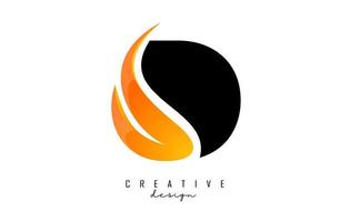 Vector illustration of abstract letter D with fire flames and Orange Swoosh design.