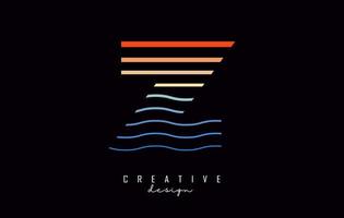 Letter Z logo design with colorful lines. Vector illustration with sea and sunset color lines,