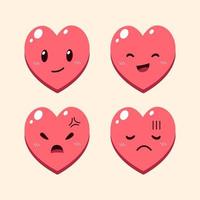 caras de personajes de corazón lindo de dibujos animados vectoriales que muestran diferentes emociones vector