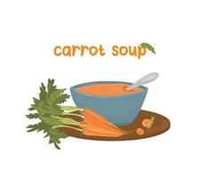 sopa de puré de zanahoria en un plato azul. sopa de verduras frescas. ilustración para menús, anuncios, sitios web. vector