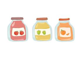 Fruit and vegetable juice in a jar. Tomato juice. Apple juice. Orange juice. Illustration for advertising, booklets, menus. vector