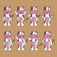 cute cow cartoon set funny in different pose vector