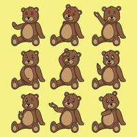 lindo oso de peluche de dibujos animados en diferentes poses sentadas vector