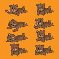 cartoon set cute teddy bear in different lying pose vector