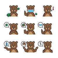 cartoon set cute teddy bear in different corona appeal poses vector