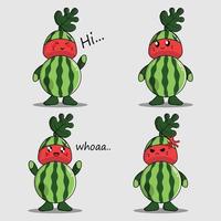 cute watermelon cartoon icon set vector