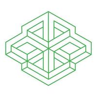 Logo. Optical illusion shapes. Optical art object. Impossible green figure. Geometry. vector