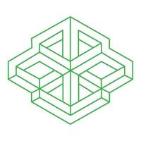 Logo. Optical illusion shapes. Optical art object. Impossible green figure. Geometry. vector