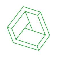 Impossible shapes. Logo. Sacred geometry. Optical illusion. Abstract eternal geometric objects. Optical art. Impossible geometry green symbol on a white background. Line art. vector