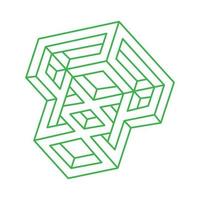 Impossible optical illusion green shapes. Optical art object. Logo. Impossible figure. Geometry. vector