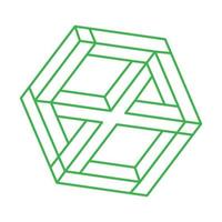 Impossible optical illusion shapes. Logo. Optical art object. Impossible green figure. Line art. Unreal geometric objects. vector
