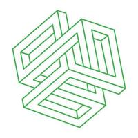 Impossible optical illusion shapes. Logo. Optical art green object. Impossible figures. Line art. Unreal geometric objects. vector