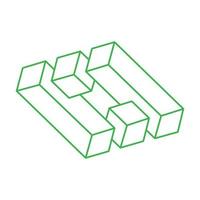 Impossible optical illusion shapes. Logo. Optical art objects. Impossible figure. Line art. Unreal green geometric object. vector