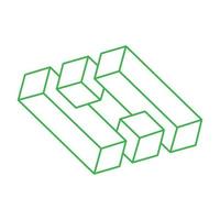 Impossible optical illusion shapes. Logo. Optical art objects. Impossible figure. Line art. Unreal green geometric object. vector