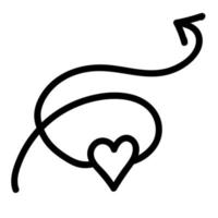 Linear doodle arrow with heart. Love pointer, trajectory, like. Vector design element for social media, valentines day and romantic designs