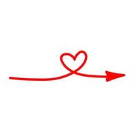 Linear doodle red arrow with heart. Love pointer, trajectory, like. Vector design element for social media, valentines day and romantic designs.