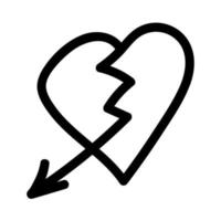 Linear doodle arrow with broken heart. Love pointer, trajectory, like. Vector design element for social media, valentines day and romantic designs