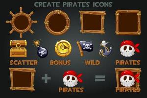 Set to create pirated icons and wooden frames. Pak pirate symbols, flag, coin, anchor, treasure.