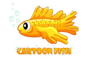 Cartoon aquarium goldfish on a white background. Bright colorful yellow goldfish swims in the water. vector