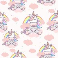 Seamless pattern with unicorn on the clouds with a rainbow. Texture of cute unicorns for wallpaper. vector
